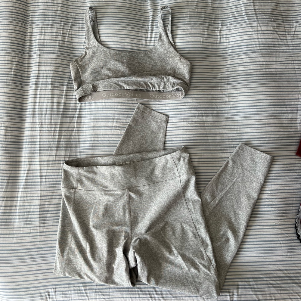Outdoor Voices Grey Bra and Legging Set